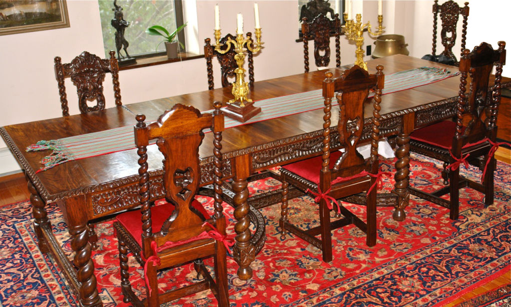 MonarchTable with Chairs - Traditional Dark Wood Double-Pedestal