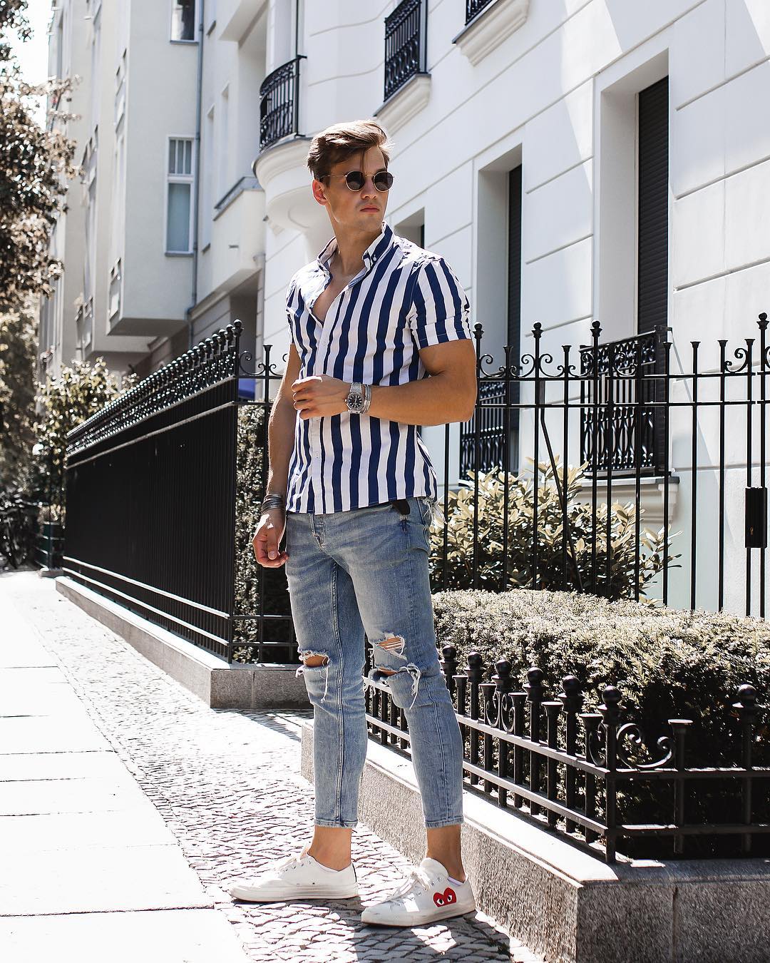 12 evergreen vertical striped outfit for men - LIFESTYLENUTS