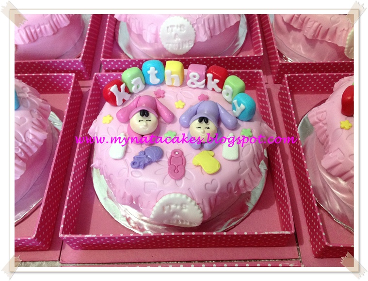 Mynata Cakes Baby one month cake for twins girl, Kath & Kay
