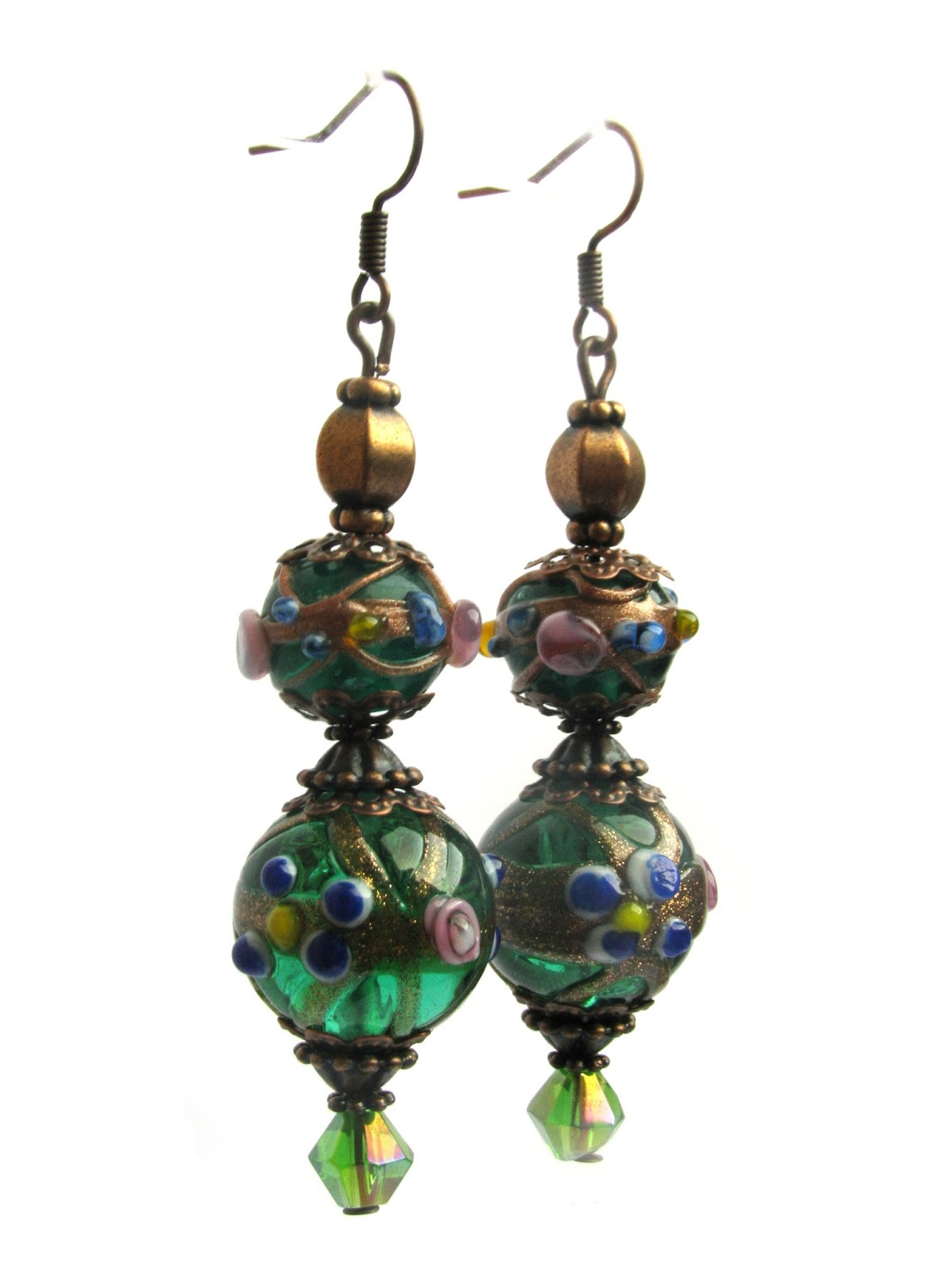 Madame Rhinestone: Emerald green lampwork jewelry set Indian Flair