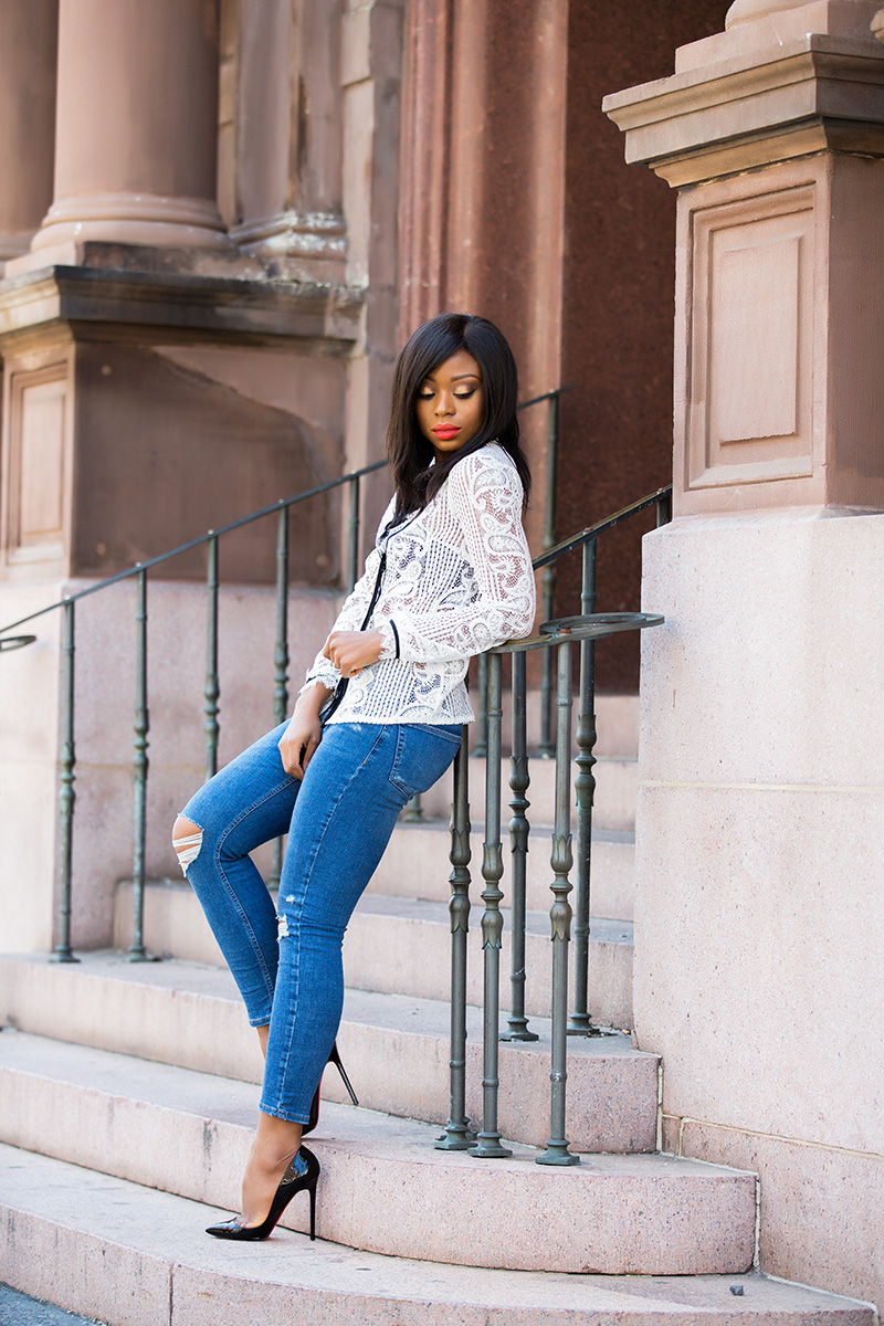 casual look, topshop skinny jeans, lace blouse, www.jadore-fashion.com
