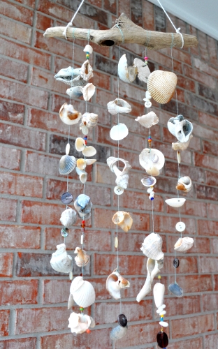 Sea Glass Wind Chime made with drilled glass No Glue and Real Driftwood exterior use