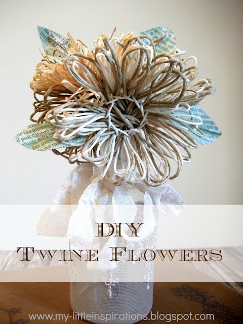 DIY Twine and raffia flowers with recycled paper leaves - Fiori di spago e rafia con foglie carta riciclata - My Little Inspirations