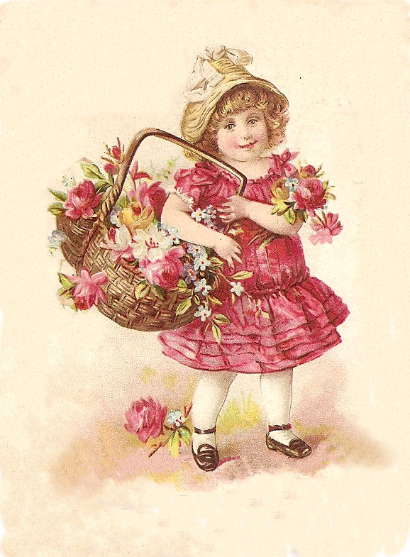Vintage Hoopla Vintage Postcard Girl with Flower Basket