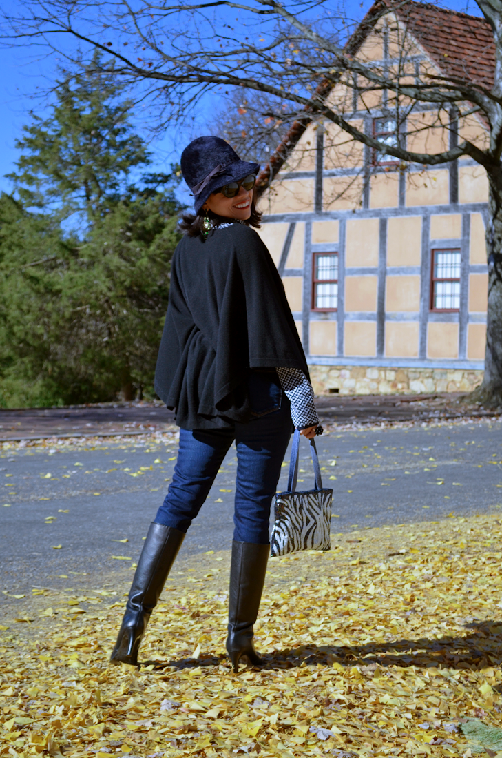Poncho Look Tall Black Boots