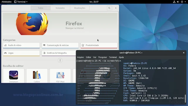 Área de Trabalho do Fedora 25 Workstation Área de Trabalho do Fedora 25 Workstation