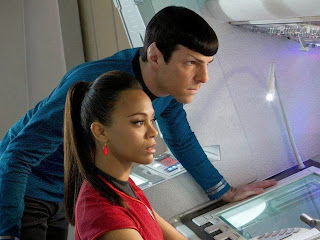 Zachary Quinto as Spock, Zoe Saldana as Uhura in Star Trek Into Darkness, Directed by J. J. Abrams