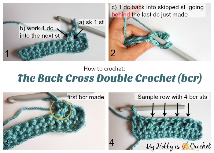 How to crochet the Back Cross Double Crochet - Tutorial on myhobbyiscrochet.com
