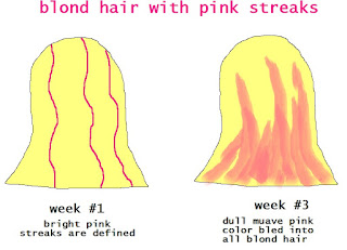 diagram of bleeding hair dye into bleach blond faded ugly touch-up