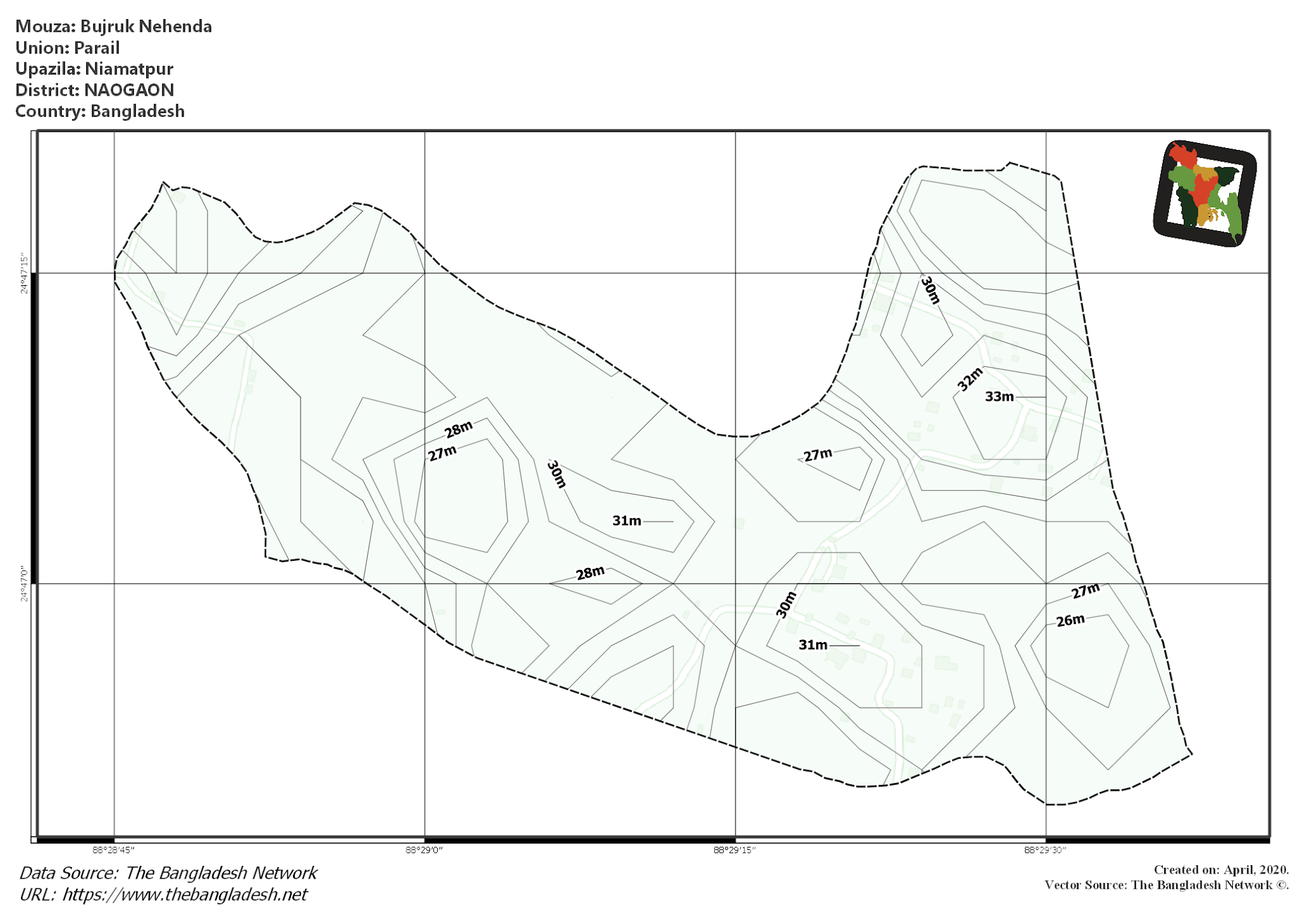 Map of Bujruk Nehenda Mouza of Niamatpur Upazila, NAOGAON, Bangladesh.