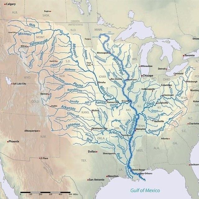 خريطة لحوض نهر المسيسيبي.