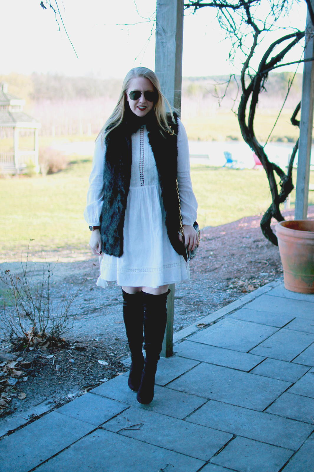 how to wear white in winter; white dresses in winter; over the knee boots with dress; boston style blogger; boston fashion blogger; boston blogger winter;