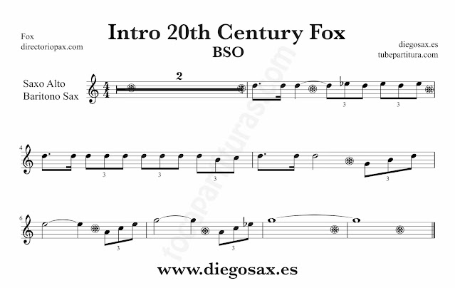 Partitura de la Sintonía de la 20th Century Fox para Saxo Alto y Baritono by Alfred Newman Sheet Music for Alto Saxophone and Baritone Sax Music Scores
