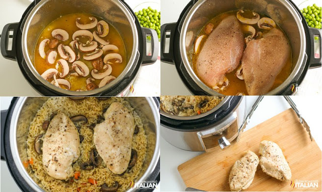 Instant Pot chicken and rice add broth chicken and cook