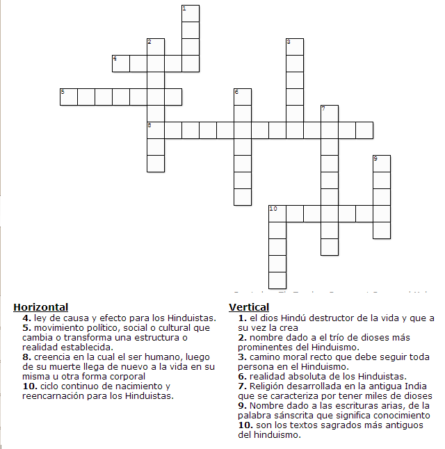 Crucigrama Hinduismo
