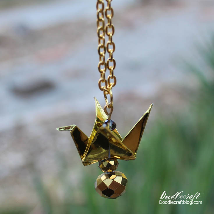 Doodlecraft Gold Paper Crane Necklace!