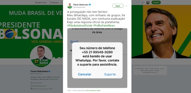 Flavio Bolsonaro reclamando do WhatsApp e confessando milhares de grupos