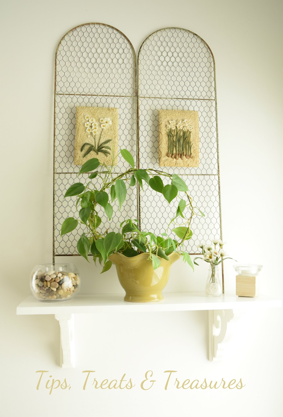 Tips, Treats & Treasures Spring Display Shelf Redecorating this