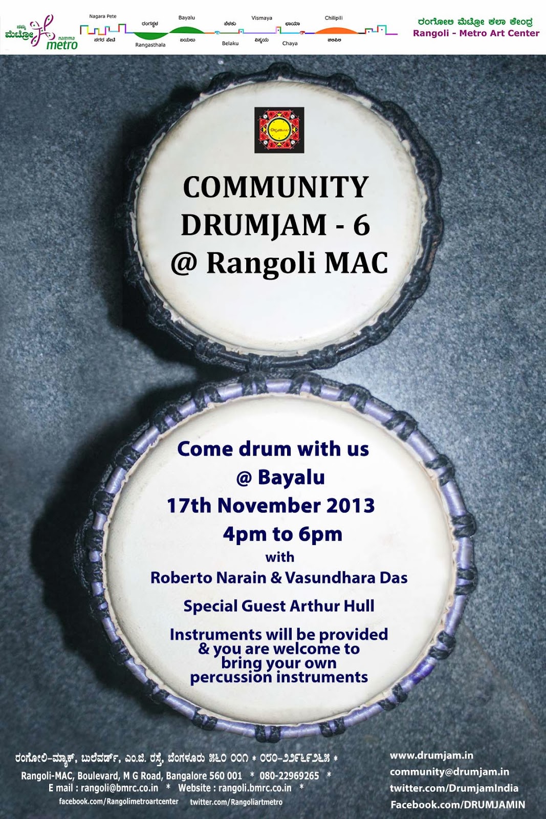 Bangalore according to me 6th DRUMJAM session Sunday 17th 16.00