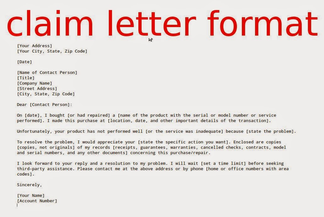 claim letter format ~ samples business letters