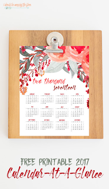 Free Printable Calendar | Download this beautiful watercolor free printable calendar just in time for 2017.