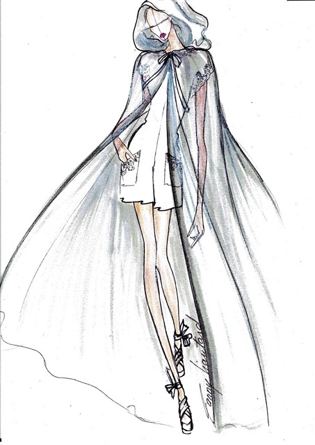 Dessin et création de robe de mariee Fanny Liautard robe de mariee Fanny Liautard cape de tulle pour mariage