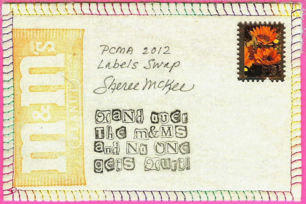 Sewing Fabric Postcards with ShereeSews Rubber Stamps Perk Up Fabric