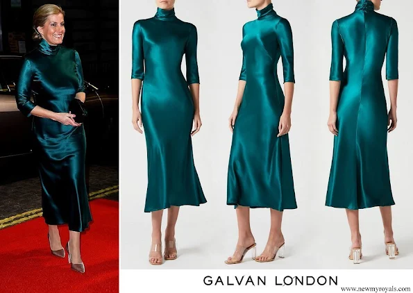 The Countess of Wessex wore a new silk-satin midi dress by Galvan London