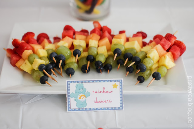 Rainbow Fruit Skewers at a Care Bears Party 