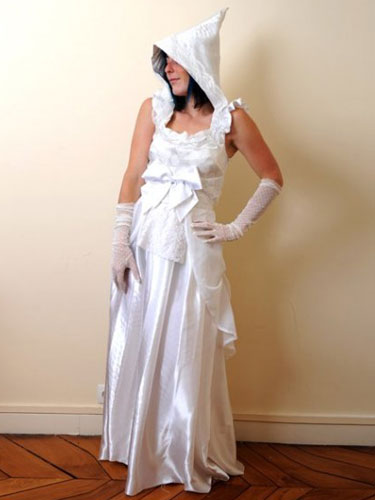 This wedding dress is so many levels of wrong The creepy hood is only one 