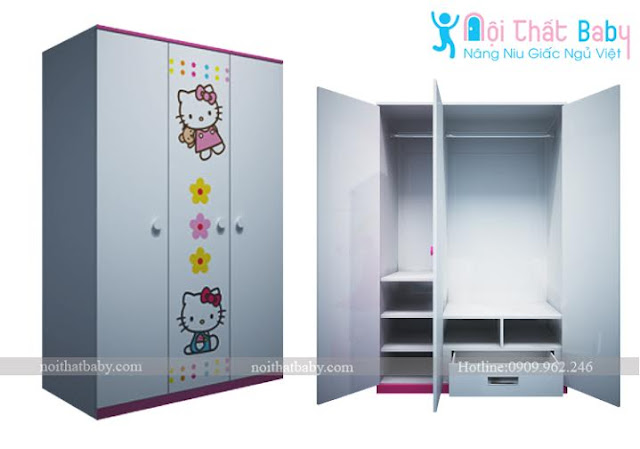 tủ áo hello kitty, tu ao hello kitty, nội thất phòng ngủ, noi that phong ngu