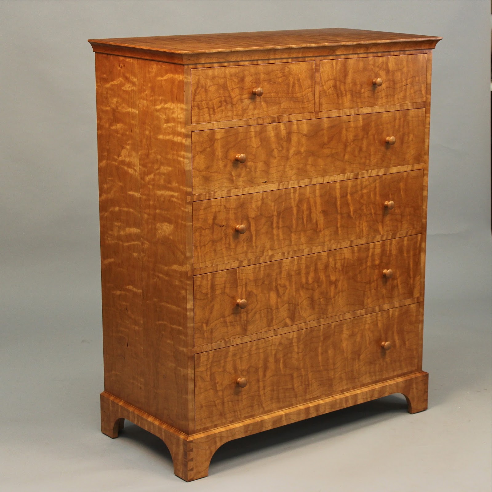 Doucette and Wolfe Fine Furniture Makers Curly Cherry Chest of Drawers