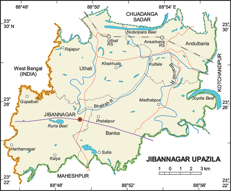 Jibannagar Upazila Map Chuadanga District Bangladesh