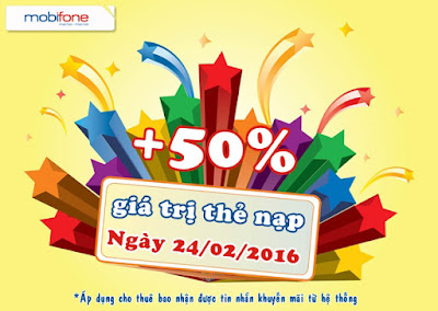 Khuyến mãi 50% thẻ nạp Mobifone duy nhất ngày 24/02