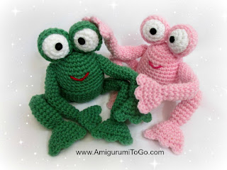 green and pink crochet frog