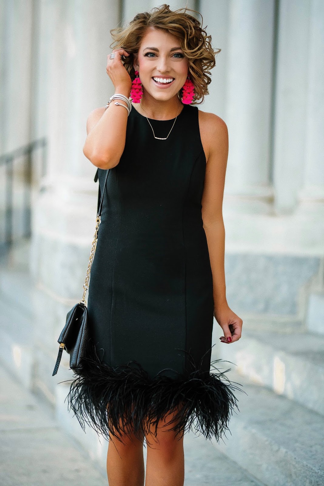 Holiday Style: Feather Hem Little Black Dress - Something Delightful Blog