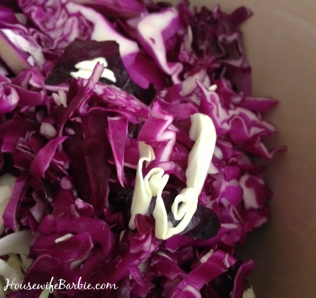 An American Housewife Shredding and Vacuum Sealing Fresh Cabbage with