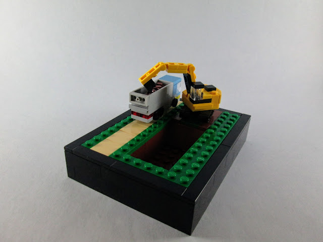 MOC LEGO micro escala Escavadora e camião