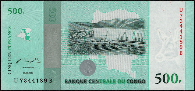 Congo Democratic Republic Currency 500 Congolese francs 2010 Commemorative banknote 50th anniversary of independence from Belgium