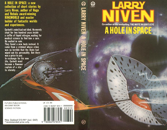 Portada de A Hole in Space, de Larry Niven (1974)