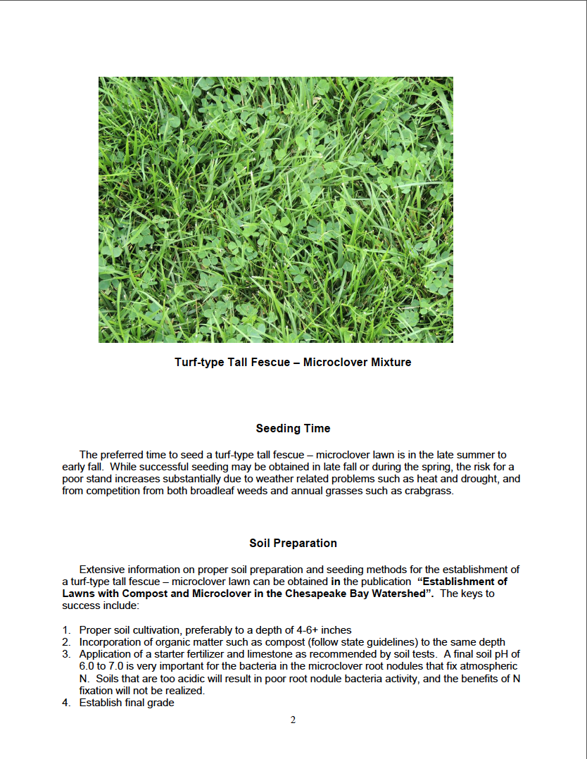 BMPs to Reduce Runoff and Fertilizer Use in Lawns Microclover Tall