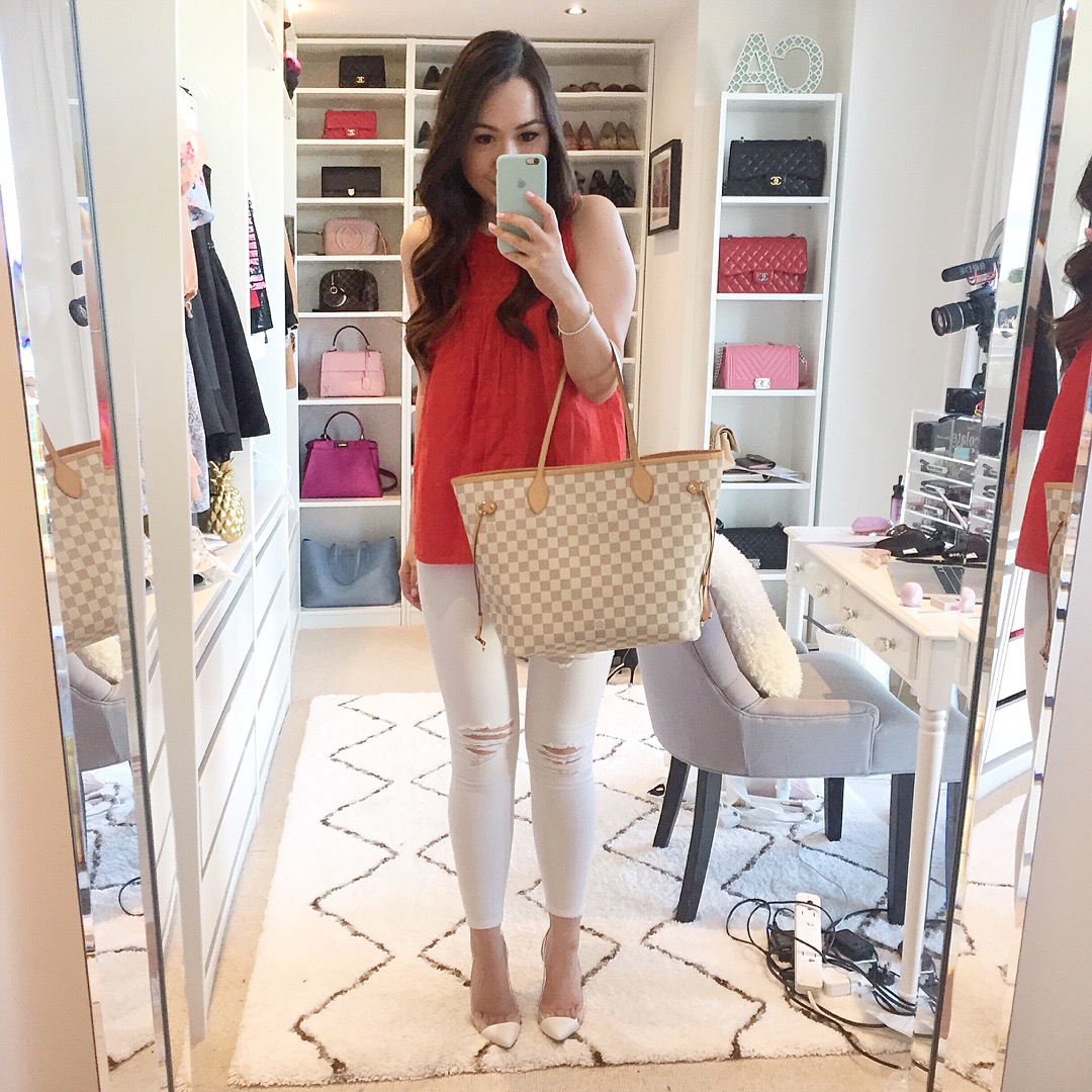 Louis Vuitton Neverfull MM Outfit Idea for Spring  Neverfull mm outfit,  Outfits, Pencil skirt white