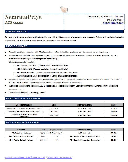 Over 10000 CV and Resume Samples - Company Secretary Resume Template (1) 