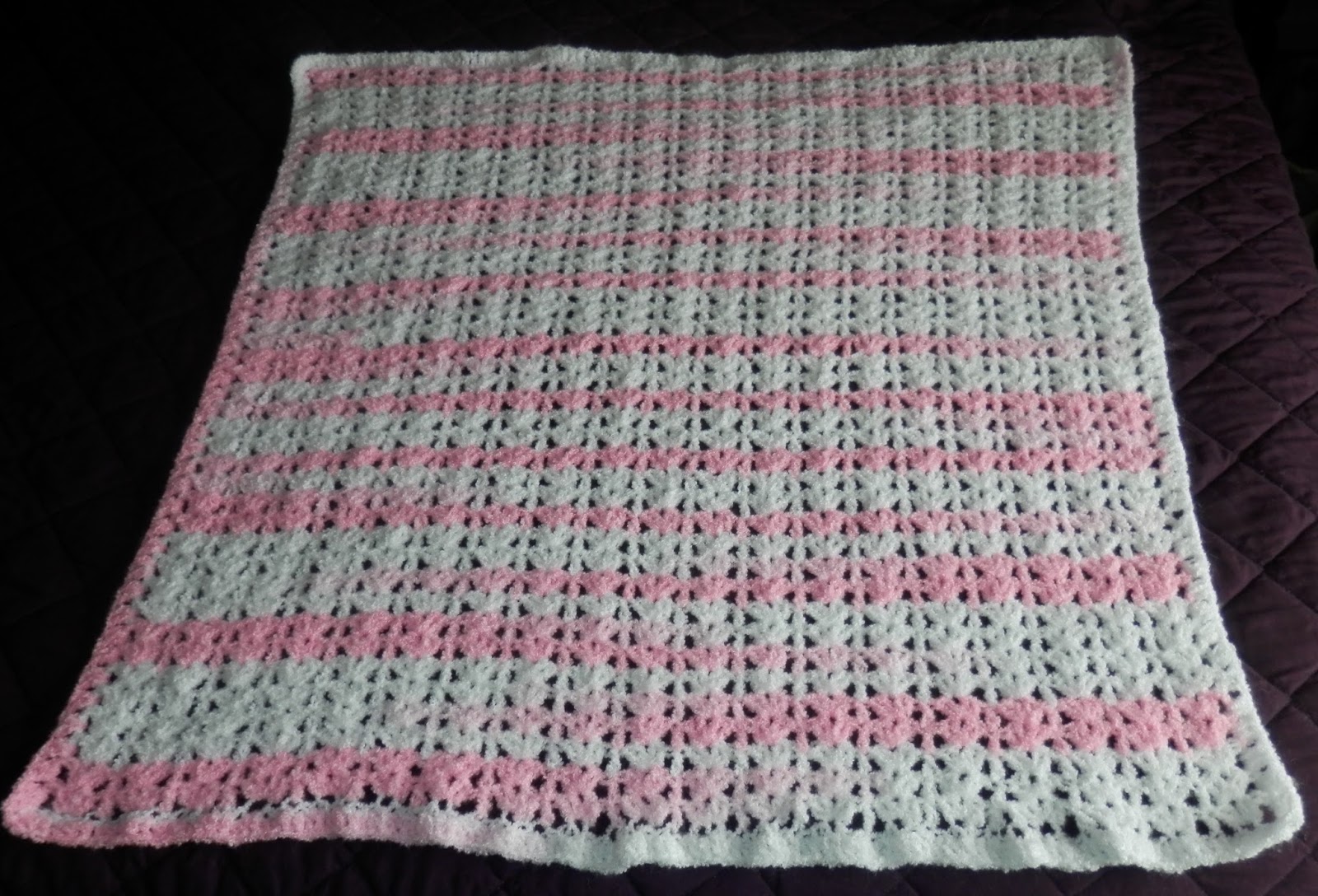 Karens Crocheted Garden of Colors Baby Bee Pink and White Baby Blanket