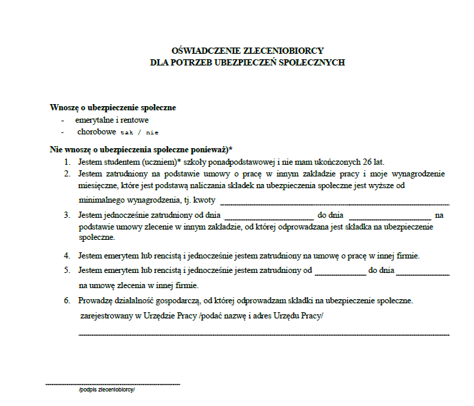 Podlegam Obowiązkowi Ubezpieczenia Społecznego Lub Zaopatrzenia Emerytalnego Umowa zlecenie z rachunkiem