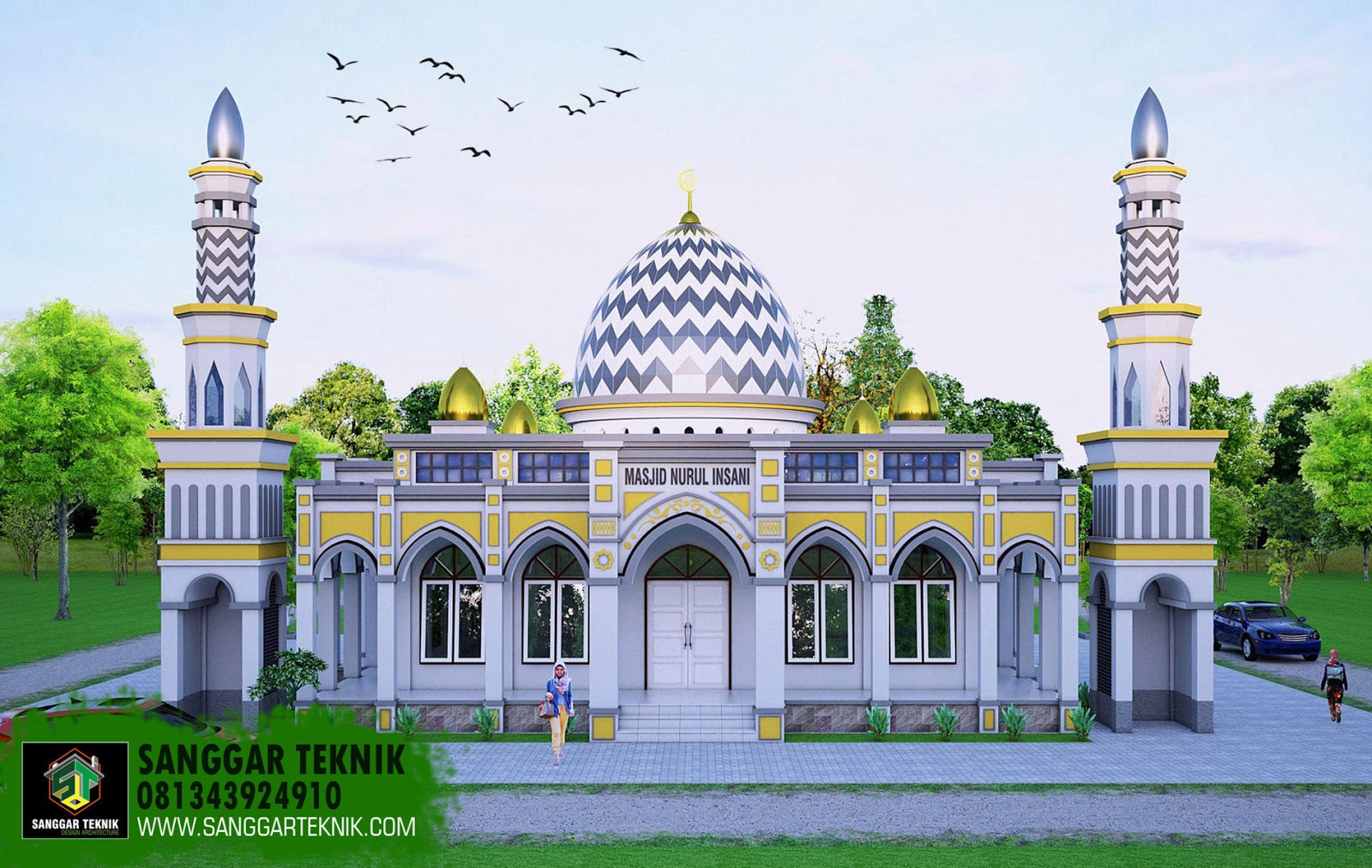 DESAIN MASJID MINIMALIS MODERN 14.15 x 14.15 (1 LANTAI