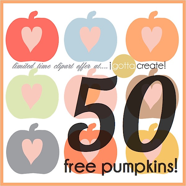 Sweet! 50 free pumpkin clipart files in 10 colors and 5 varieties | limited time offer at I Gotta Create!