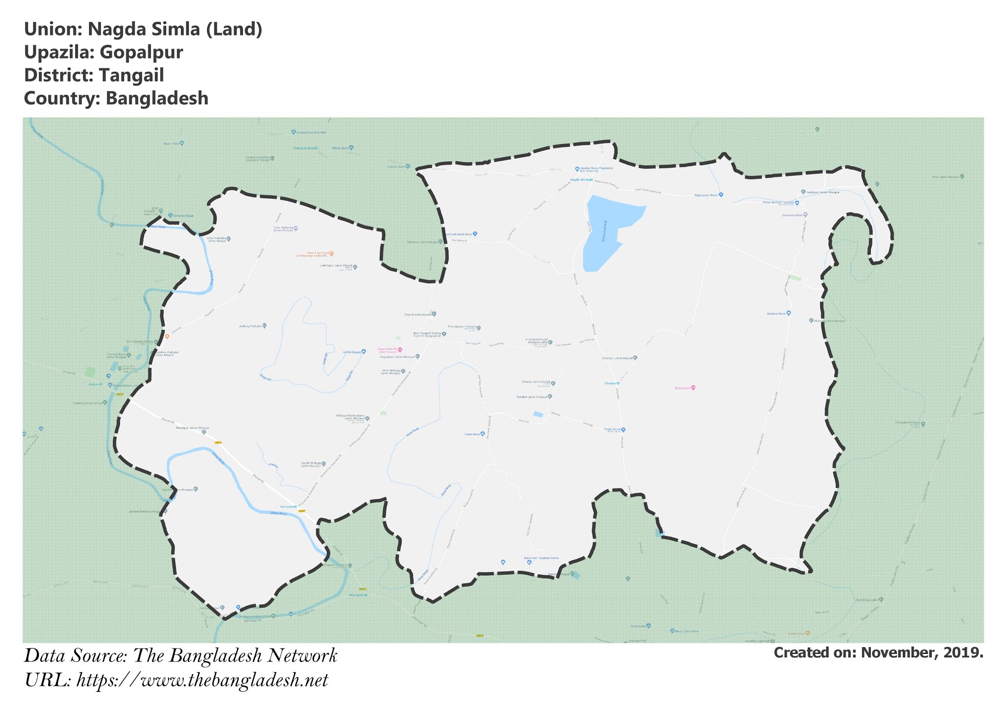 Map of Nagda Simla of Tangail, Bangladesh.