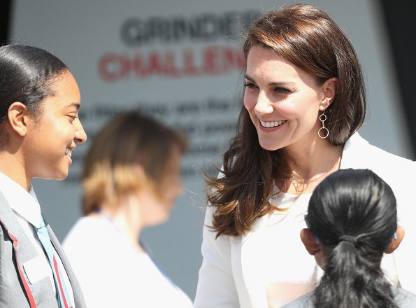 Duchess Catherine of Cambridge attends the 1851 Trust charity's Roadshow. Kate Middleton wore J. Crew Avery Heels