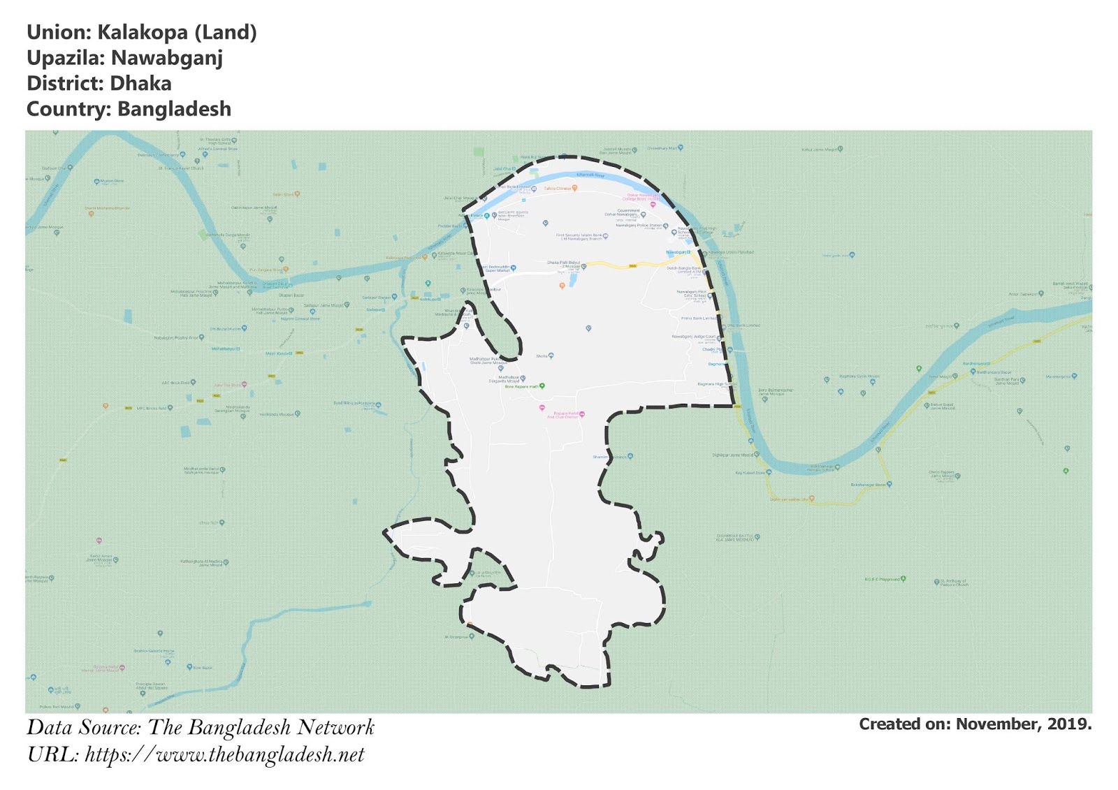 Map of Kalakopa of Dhaka, Bangladesh.